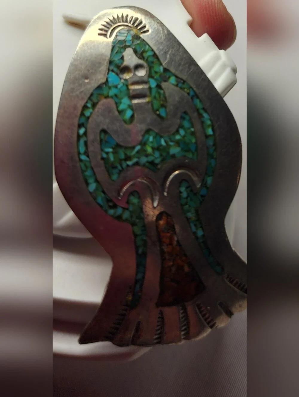 Turquoise Inlay Sterling Silver Southwestern Bird Pendant